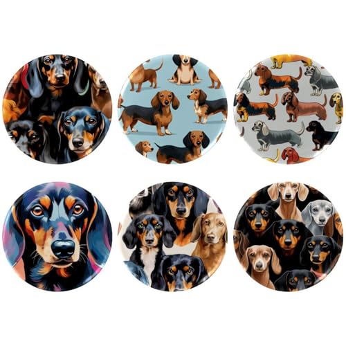 6-Pack Kids' Long-Lasting Fashionable Button Pins, Cute Brooches for Clothing, Backpacks, Hats, and Jackets, Dachshund Pattern