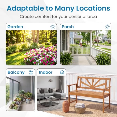 Image of Giantex Outdoor Wooden Bench, 2-Person Patio Garden Loveseat | Patio Bench with Armrests and Backrest, Acacia Wood Garden Bench Seating for Backyard, Front Porch and Park, 800 lbs Max Load