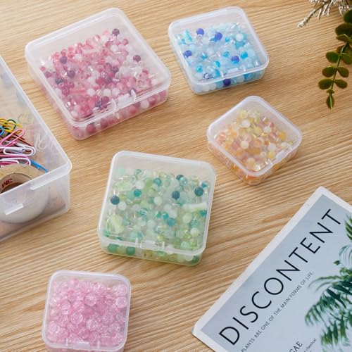Image of Goodma 96 Pieces Square Empty Mini Clear Plastic Storage Box, Mixed Sizes | Hinged Lids, For Small Items, Craft Projects