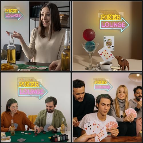 Image of Looklight Welcome Poker Lounge Neon Sign for Wall Decor Right Arrow LED Light Sign Decoration for Bedroom Casino Bar Hotel Play Room Birthday Party, Suitable for Dormitory Man Cave