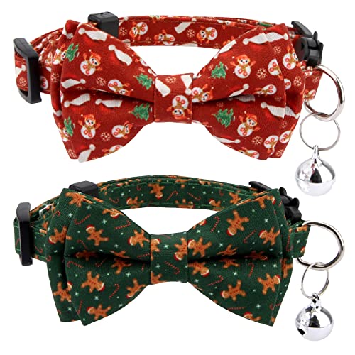 Luter collier chat Noël avec clochettes et nœud papillon, ajustable, sécuritaire (2pcs)