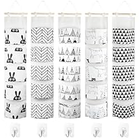 HOSTK Style 2 5Pcs Wall Hanging Storage Bag, Over The Door Closet Organizer, Wall Closet Hanging Storage Organiser with 5 Hooks for Bedroom Home