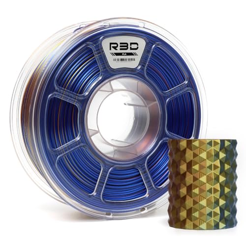 R3D Filament PLA tricolore en soie PLA pour imprimante 3D, co-extrusion, 1,75 mm, 1 kg, impression haute vitesse de 30 Ã  370 mm/s, 1,75 mm, prÃ©cision dimensionnelle +/- 0,02 (Soie Or-Cuivre-Bleu)