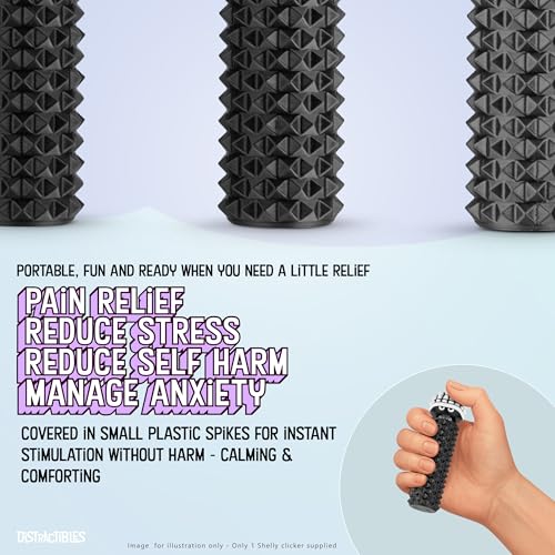 Image of Distractibles Shelly - Sensory Fidget Clicker, Textured Pain Stim Device, Stress Relief for Focus and Concentration (Black)