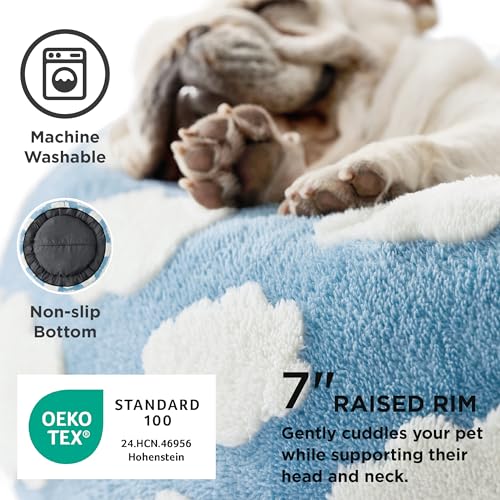 Image of LE SURE Shown on TV Donut Dog Beds for Small Dogs - Calming Cat Sofa as Bed Gift for Indoor Cats with Washable Cover, Round Home Decor Cute Pet Beds with Jacquard Shaggy Plush, 23 Inch, Blue