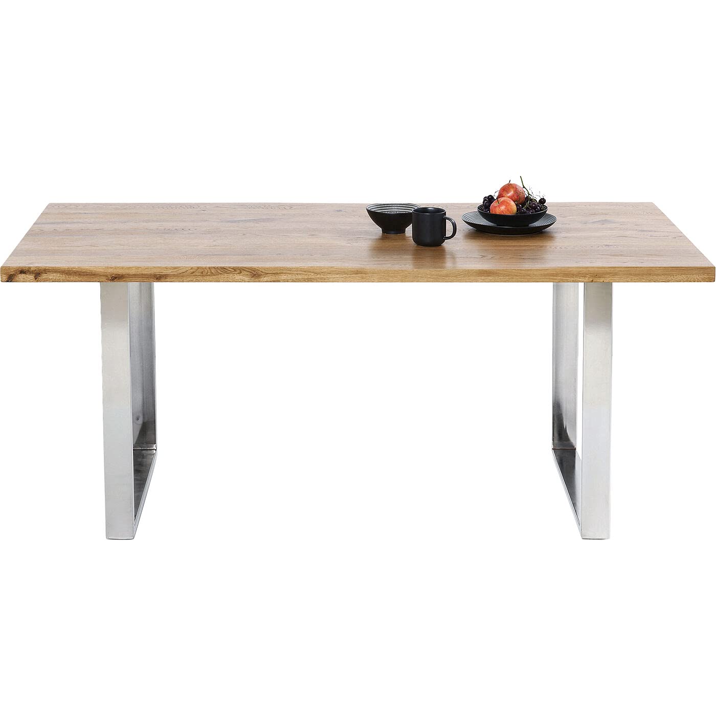 Kare Jackie Table à Manger Design pour 6 Personnes en Bois Massif avec Pieds en métal argenté Marron 76 x 160 x 80 cm