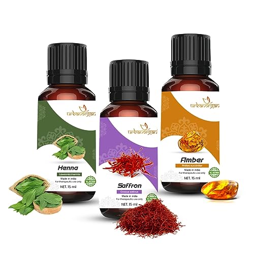 Image of Pure Combo Of 3 Essential oil For Hair & Skin Natural Therapeutic Grade & Undiluted Oil 15ML (Henna-Saffron-Amber)