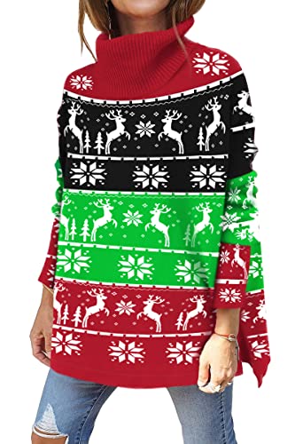 Image of LILLUSORY Women's Turtleneck Oversized Sweaters Long Batwing Sleeve Spilt Hem Tunic Pullover Knit Tops