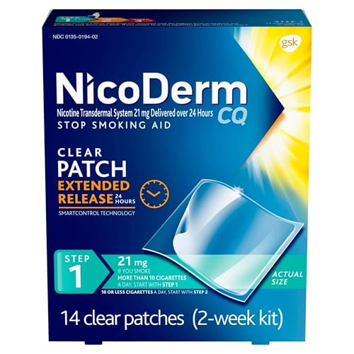 NicoDerm CQ Step 1 Nicotine Patches to Quit Smoking, 21 mg, Stop Smoking Aid, 14 Count*