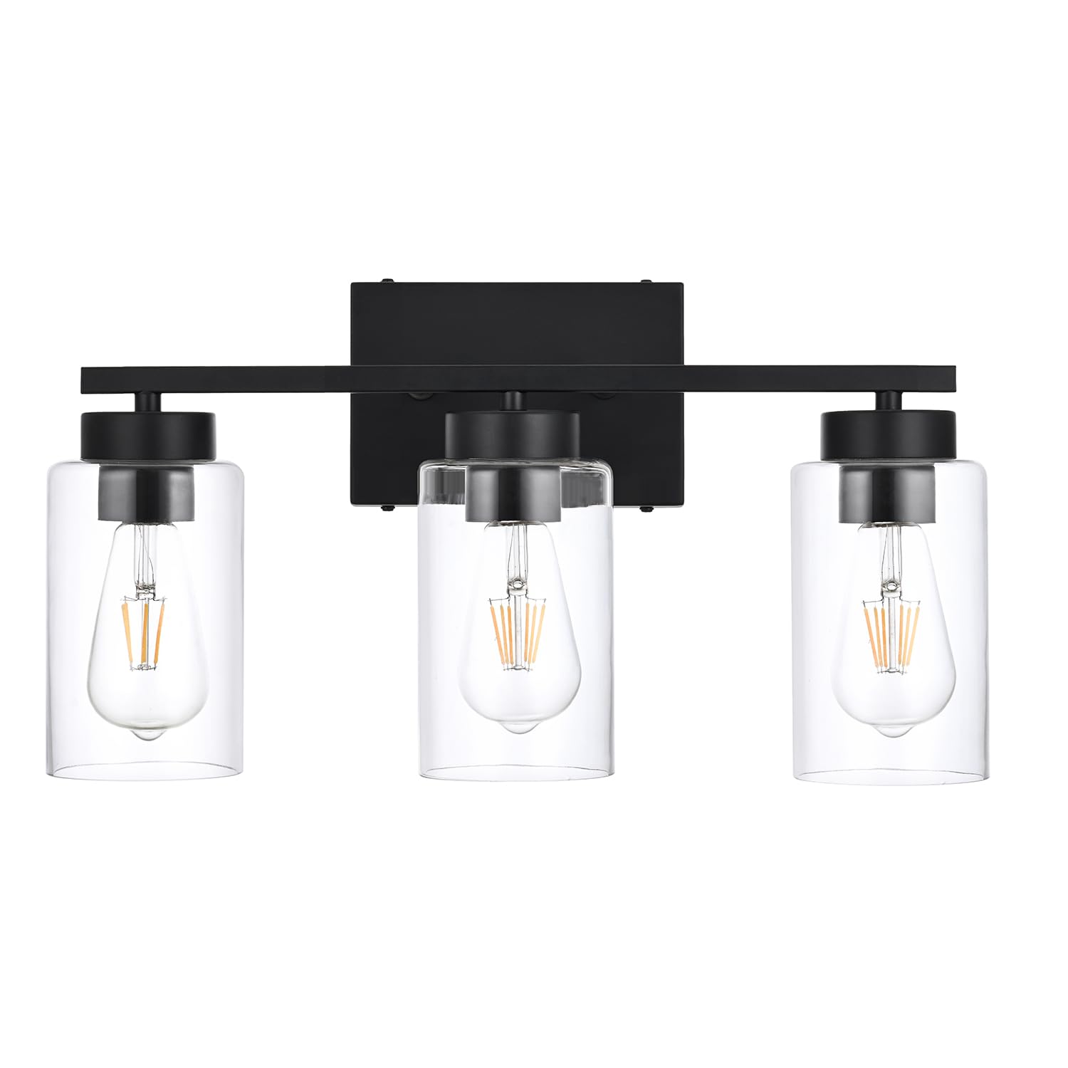3-Light Bathroom Vanity Light, Modern Black Wall Lights with Clear Glass Shades, Bathroom Wall Sconce Lamp for Mirror Living Room Bedroom Hallway