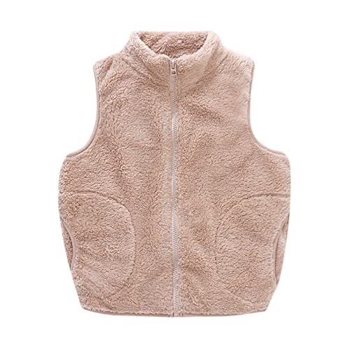 Toddler Baby Boys Girls Polar Fleece Vest Jacket Ligntweight Cute Zipper Closure Sleeveless Coat (Khaki, 7-8 Years)