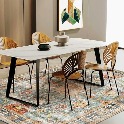 Area Rug 8'x10' Washable Rug Vintage Traditional Mat Distressed Indoor Foldable Thin Retro Accent Floral Print Non Slip Carpet for Living Room Dining Room Office