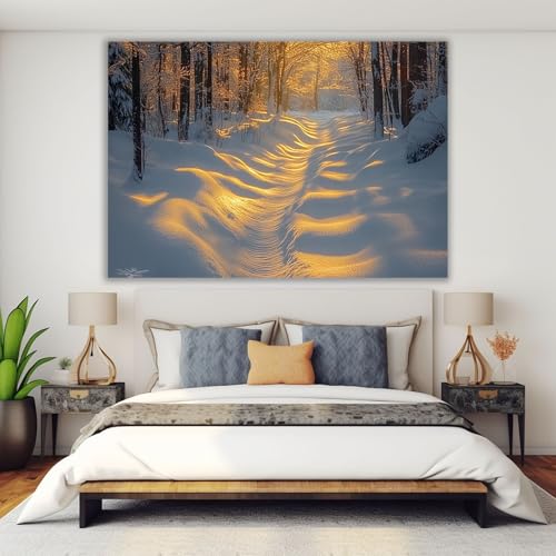 Chemin forêt enneigé hiver soleil tableau moderne blanc TERUEA 70x100