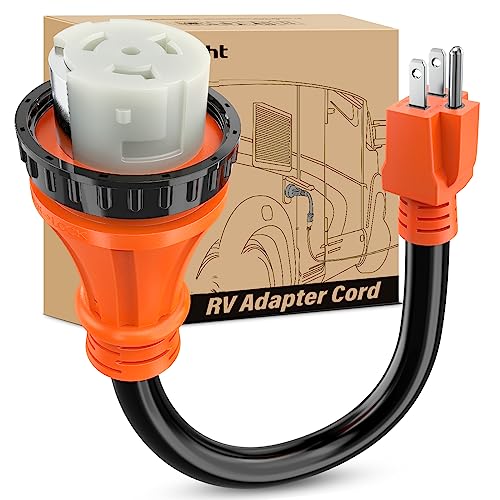 Image of Nilight RV Locking Adapter Cord 15 Amp to 50 Amp Pure Copper Heavy Duty 10 Gauge Wire ETL Listed 5-15P to SS2-50R 15M /50F Weatherproof Cord for RV Camper Caravan Van Trailer