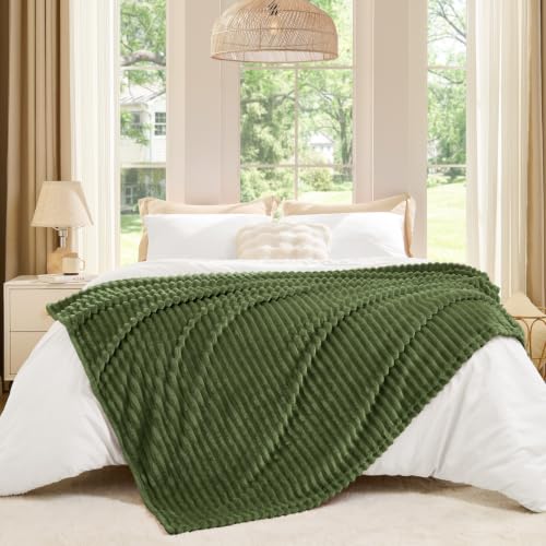 Image of BEDELITE Fleece Throw Blanket for Couch - 3D Ribbed Jacquard Soft and Warm Decorative Fuzzy Blanket - Cozy, Fluffy, Plush Lightweight Moss Throw Blankets for Bed, Sofa, 50x60 inches