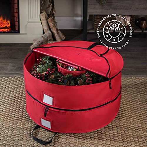 ZOBER-Christmas-Wreath-Storage-Container-30-Inch-Wreath-Box-Garland-Storage-2-Zippers-Durable-Handles-Holiday-and-Seasonal-Wreath-Storage-Boxes-2-Pack-Red