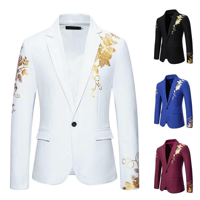 Blazer imprimé cachemire doré à coupe ajustée décontractée - 4