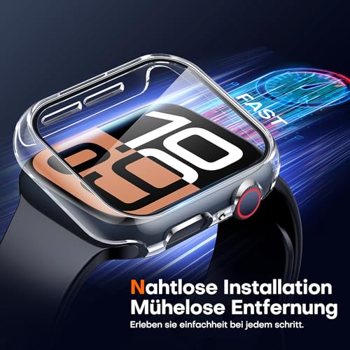 TAURI 2 Stück Harte PC Hülle für Apple Watch Series 11/10 42mm, [360° stoßfest] mit 9H Gehärteter Glas Displayschutz und Hoher Empfindlichkeit, Kratzfeste Schutzhülle - Durchsichtig