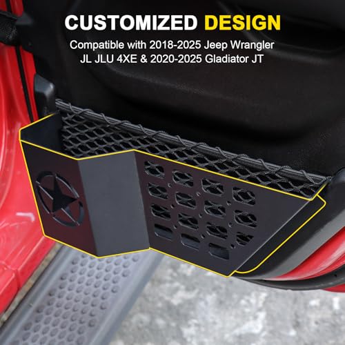 BESTAOO 2 PCS Metal Rear Door Storage Organizer for Jeep Wrangler, Door Side Insert Storage Box Pockets Compatible with 2018-2024 2025 Jeep Wrangler JL 4XE Gladiator JT Interior Accessories