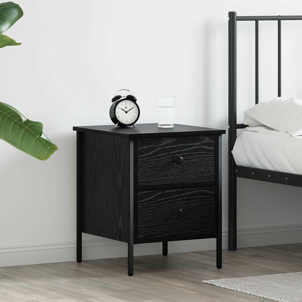 Table de chevet en chêne noir bois et métal avec étagère compacte de lit