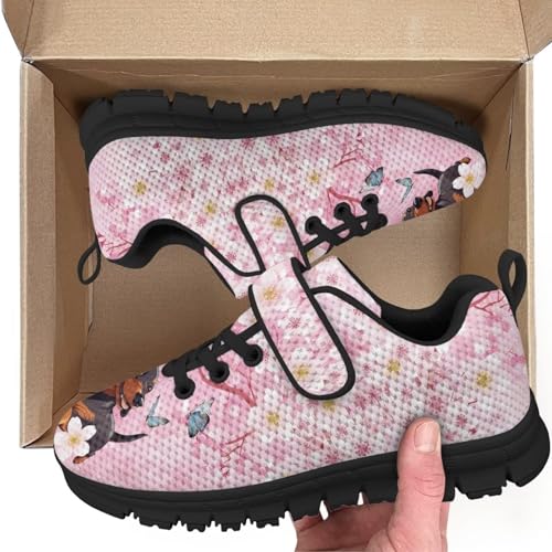 Boy Shoes Athletic Running Fashion Sneakers Walking Breathable Kids Girls Fitness Cross-Training Tennis Lightweight Shoes(Little Kid/Big Kid) Cute Dog Cherry Pattern（Black Sole）2