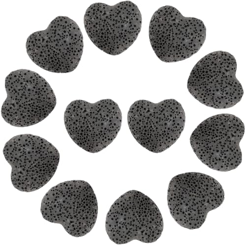 PONABEADIY 1 caja de 24 cuentas de Roca de Lava En Forma de Corazón Gris, Piedra Volcánica Natural, Difusor de Aceites Esenciales, Piedras Preciosas de Chakras, Cuentas para el Día de San Valentín, pa