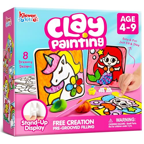 JOVA Klever Kits Air Dry Clay Painting, Air Clay Kit for Kids, 8 Pre-grooved Filling and Original Designed Boards, Easy Play and Non Toxic Material, Arts and Crafts for Kids Age 4-9