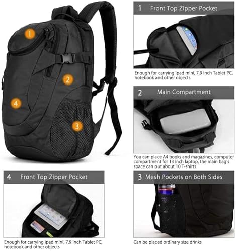 7. Bild von VINBAGGE Rucksack Molle Taktische Motorrad Wanderrucksack Outdoor Wasserdicht Trekkingrucksack 25L Campus Jagdrucksack Schulrucksack Jungen Daypack für Herren Damen Schwarz