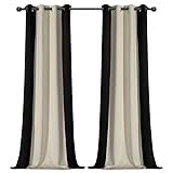 LORDTEX Color Block Blackout Curtains for Bedroom - Insulated Thermal Drapes, Sun Light Blocking & Noise Reducing Grommet Window Panels for Living Room 50 x 84 Inch, Black/Greyish Cream