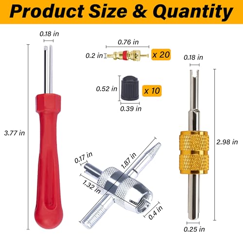 Image of ecocstm 2 PCS Tire Valve Stem Removal Tool with 20 PCS Valve Cores, 10 PCS Tire Valves Caps, 1 PCS 4-Way Valves Tool, Car Accessories Tires Repair Tools Universal for All Cars (33 PCS)