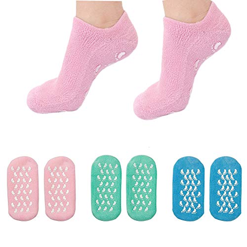 Moisturizing Socks 3 Pair Ultra-Soft SPA Socks Gel Lined Feet Care Treatment for Repairing Softening Feet Dry Cracked (Gel Socks)