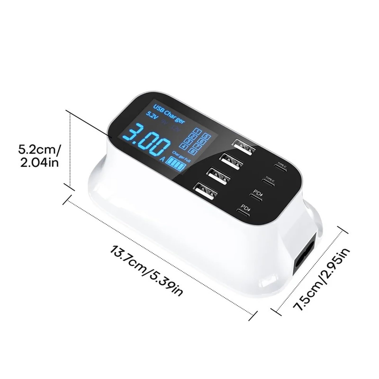 Stazione Di Ricarica Rapida Da Tavolo Intelligente Multi USB 8 Porte 75 W Con Display A LED Tipo C PD Tecnologia Ricarica Rapida Sicura(40W 7A1C)