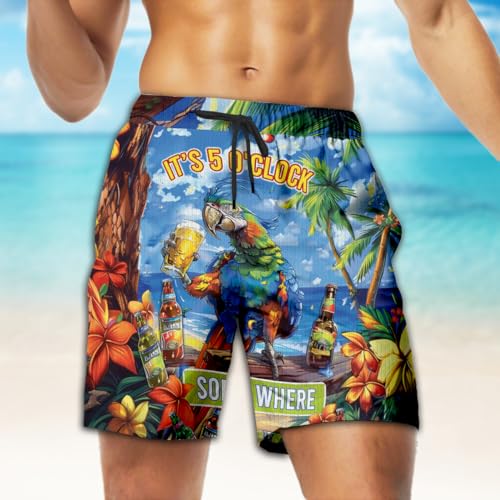 Funny Beer Mens Swim Trunks - Beer Day Hawaiian Mens Swim Short Beach Shorts TU-SH-433