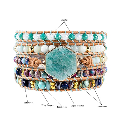 Ygline Chakra Handmade Leather Wrap Bracelet Imperial Jasper Wrap Adjustable Bead Bracelet #TOP4