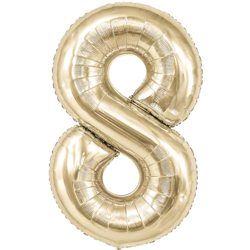 Image of KatchOn, Number 8 Balloon, 40 Inch Champagne Gold Foil Number Balloon