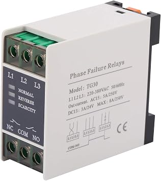 3 Phase Sequence Relay, Phase Failure Loss 220-380V AC Rated Current 5A for Refrigeration Compressor Pump Fan