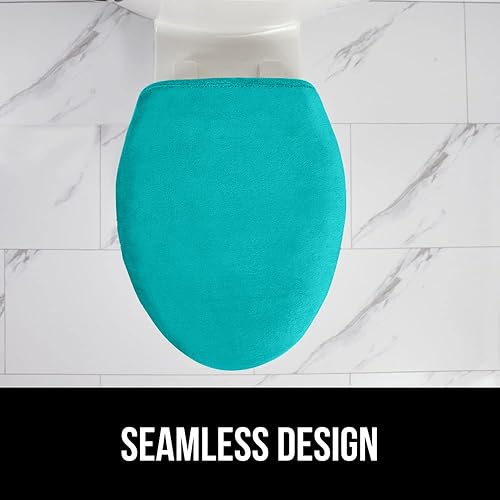 Miniatura 9 de Gorilla Grip Funda de asiento para tapa de inodoro de espuma viscoelástica, con bordes elásticos, fundas de baño de terciopelo suave, ajuste