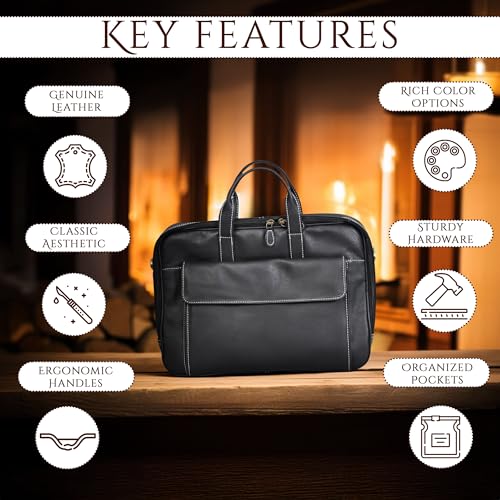 Genuine Leather 15.5 Inch Laptop Messenger Office Bags Business Travel Professional Pure Laptop Bag with Multiple Compartments Leather Bag for Men (Black)2