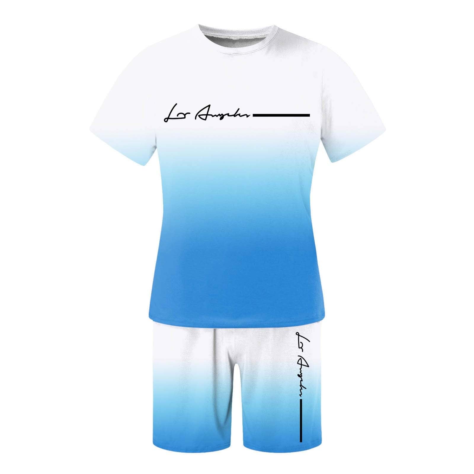 Dres treningowy, męski dres do joggingu, z nadrukiem, dwuczęściowy zestaw rekreacyjny, sportowy strój na co dzień, 2-częściowy zestaw krótkich spodni + T-shirt, wygodny strój rekreacyjny dla mężczyzn