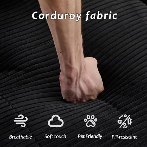 Image of L Shape Sofa Rearrangeable, Oversized Cloud Couch Sectional Modular Sofas with Detachable Ottoman, 4 Pillows and Deep Seat, Corduroy Boneless Couches Sets for Living Room, No Assembly Required, Black