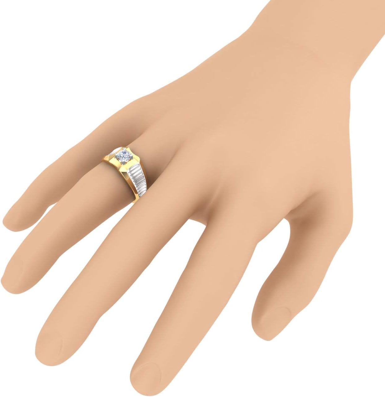 FINEROCK 1/2 Carat 4-Prong Set Diamond Solitaire Men's Wedding Band Ring in 14K Gold
