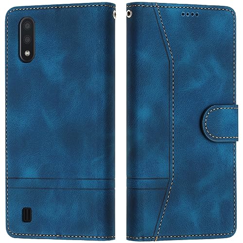 Grandoin Funda para Samsung Galaxy A01/M01, Funda Samsung A01/M01, Funda Tapa Libro Movil Carcasa de Cuero PU Cierre Magnético Flip Case Cover Billetera con Ranuras para Tarjetas (Azul)