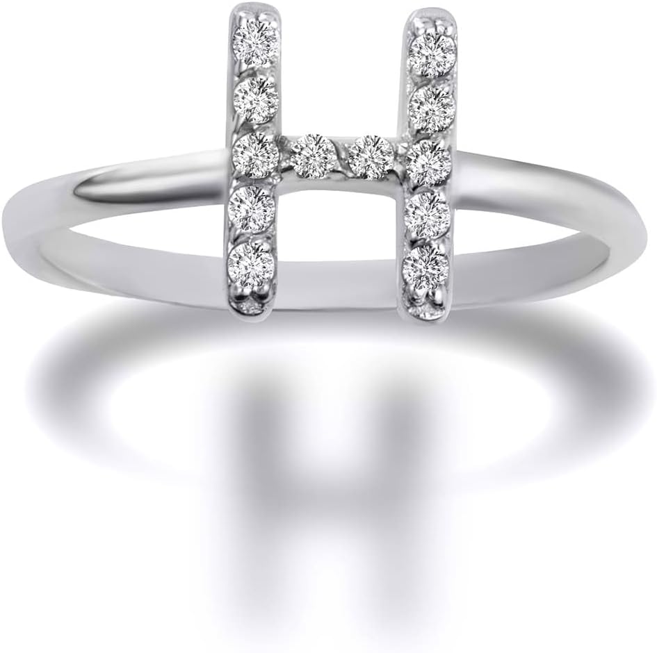 Personalized Women's 14K White Gold Diamond Accented Initial A-Z High Polish Design Ring (G-H Color, SI1-SI2 Clarity) - Choice of Initial Letter