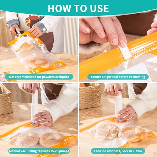 Image of Vacuum Sealer Kit, Reusable Sous Vide Bags-20 Food Storage Bags 10.2 inchx13.4 inch | Domsanistor Airtight Bags PA+PE Material, Ideal for Cooking, Meal Prep Long-Term Freshness, 6 Clips