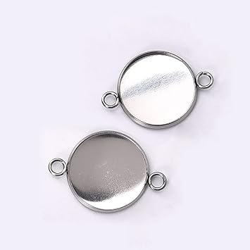 FC-88871 30Pcs/lot 18mm Stainless Steel Connector Setting Cabochon Base Cameo Bezel 1/1 Loop Round DIY Pendant Jewelry Making Components -  Size Inside 18mm