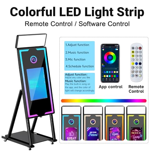 Image of Mirror Photo Booth with Printer 45-22in Interactive DSLR Photo Booth with Flight Case Remote Control RGB Light, Professional Photo Booth for Weddings Parties Event Rentals (Black-2)