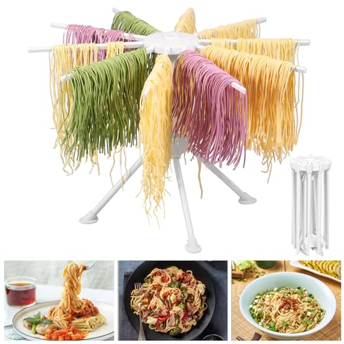 Fyeme Secador de fideos con 10 brazos plegables para hasta 2 kg de pasta con 4 pies de apoyo antideslizantes, reutilizable, para pasta