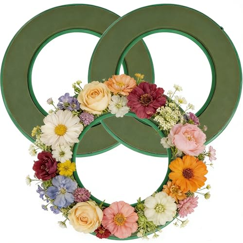 AKOLAFE 3 Stück Steckschaum Kranz 30cm Steckschwamm für Blumen Grün Steckmasse für Frischblumen Steckschaum Rund Blumensteckschaum zum Basteln für Hochzeiten Geburtstage Garten Wohnung