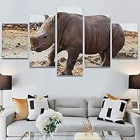 SIGNWIN 5 Panel Canvas Wall Art Animals Black and White Dramatic Duotone Modern Artwork for Home Decorations Ready to Hang - 60