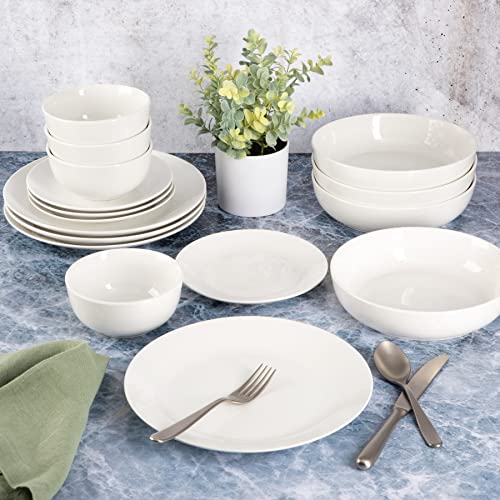 Image of Gibson Home Gracious Dining Double Bowl Porcelain Chip and Scratch Resistant Dinnerware Set, Service for 4 (16pcs), White (Coupe)